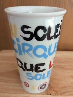 Cirque Du Soleil Ceramic Tumbler Mug Cup Collectible Colorful Logo 6"